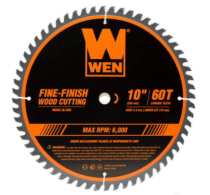 WEN BL1060 10-Inch 60-Tooth Fine-Finish Professional Woodworking Saw Blade for Miter Saws and Table Saws, Silver,Pack of one