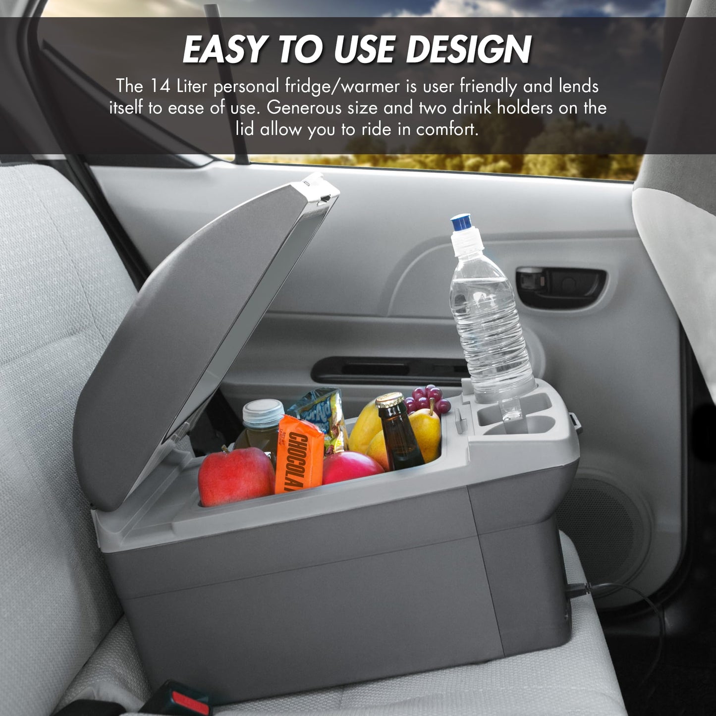 Wagan EL6214 Personal Thermoelectric Cooler/Warmer, 14 Liter Capacity, Portable Electric Car Cooler with 12/24V DC, 12V Small Fridge for Car, RV, and Camping Use, UL Listed