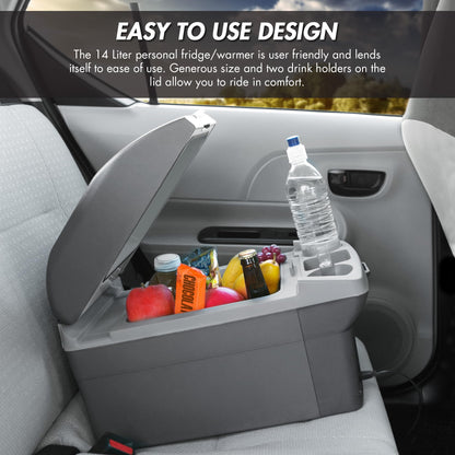 Wagan EL6214 Personal Thermoelectric Cooler/Warmer, 14 Liter Capacity, Portable Electric Car Cooler with 12/24V DC, 12V Small Fridge for Car, RV, and Camping Use, UL Listed