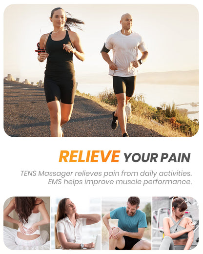 AVCOO 30 Modes TENS EMS Unit Compact Muscle Stimulator for Pain Relief of Back, Shoulder, Neck, Rechargeable & Portable Dual Channel EMS Muscle Stimulator with 30 Intensity Levels, 12 Electrode Pads