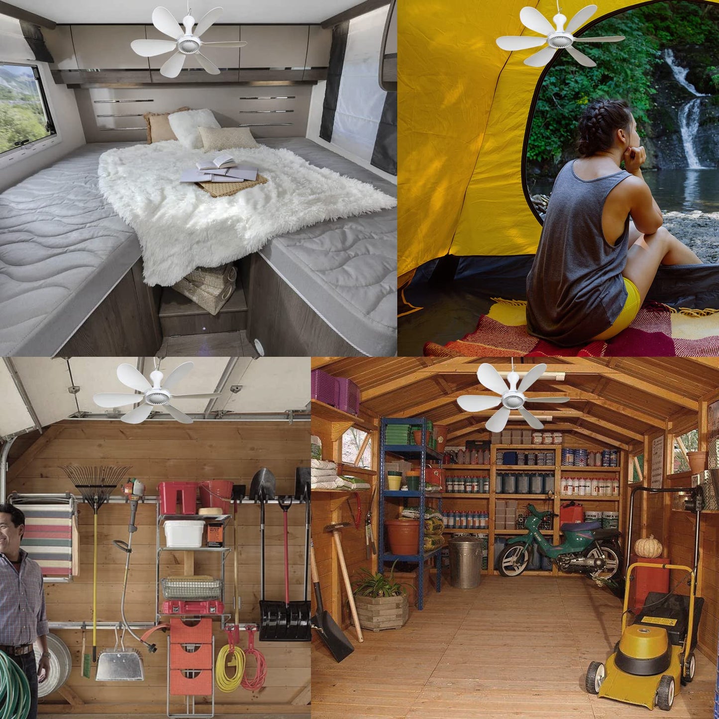 Silent USB Powered Ceiling Fan with Remote Control Timing 4 Speed, Quiet Small DC Plug in Ceiling Fan Hanging Fan for Camping Bed RV Tent Canopy Room