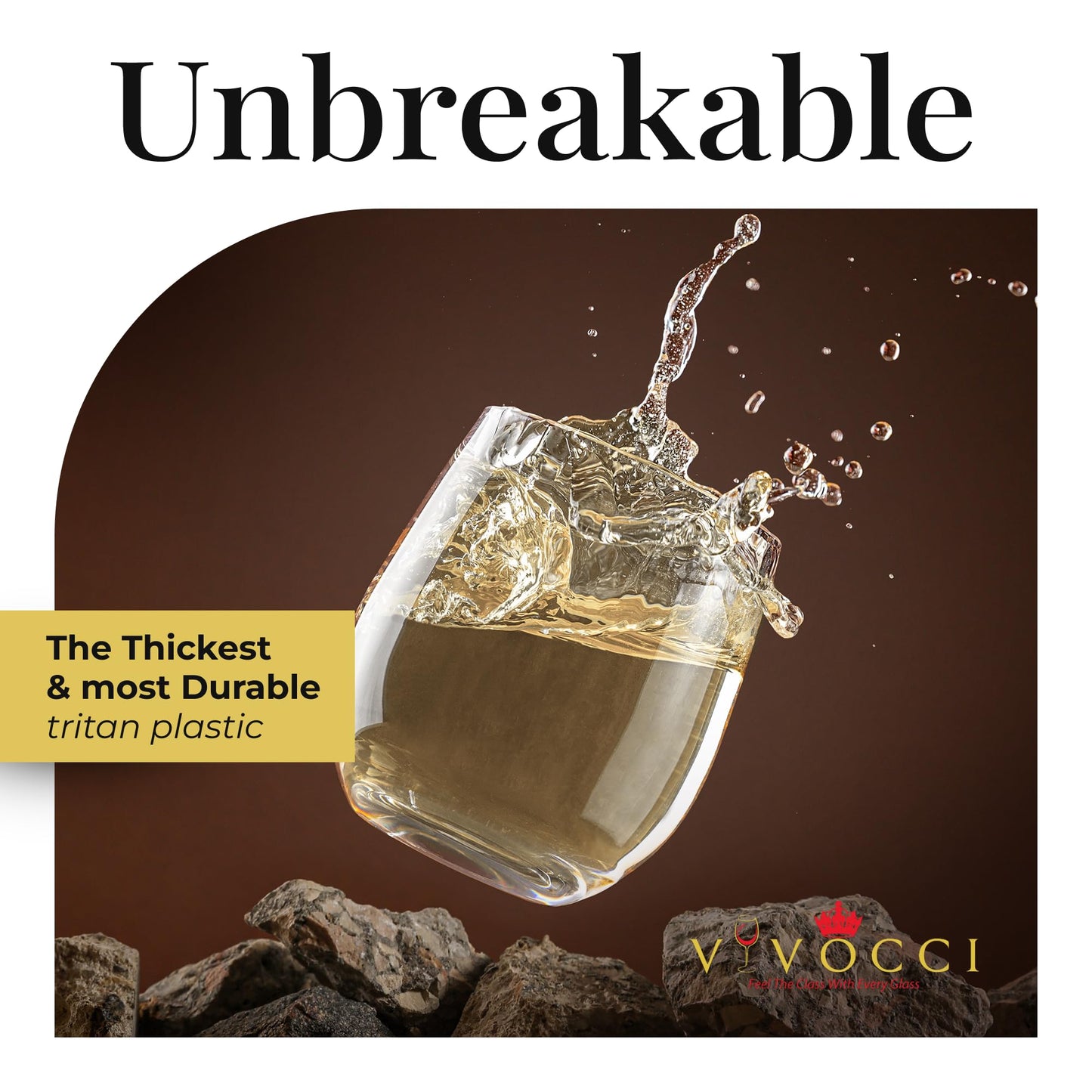 Vivocci Unbreakable Plastic Stemless Wine Glasses 12. 5 oz | 100% Tritan Heavy Base | Shatterproof Glassware | Ideal For Cocktails & Scotch | Perfect For Homes & Bars | Dishwasher Safe | Set of 6