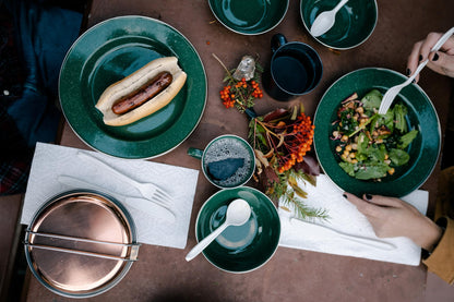Stansport Deluxe 24-Piece Enamel Tableware Set - Green (11220-10)