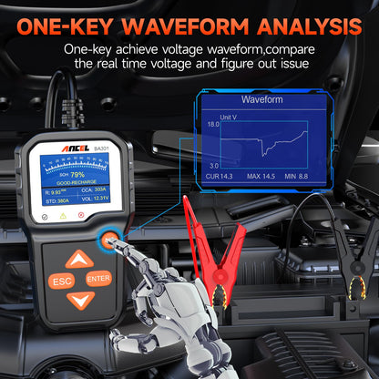 ANCEL BA301 6V 12V Car Battery Tester, 100-2000 CCA Automotive Load Tester Alternator Tester Auto Digital Battery Analyzer Cranking and Charging System Test Tool for Motorcycle Car Boat Truck SUV ATV