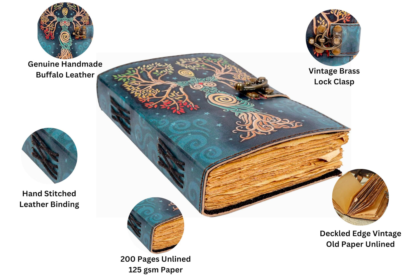 Blank Spell Book Of Shadows Journal With Lock Clasp Prop Vintage Handmade Leather Diary Embossed Prayer Pagan Antique Witchcraft Supplies Wiccan Notebook Daily Witch Gifts Mystic Greek Mythology Goddess (7x5)