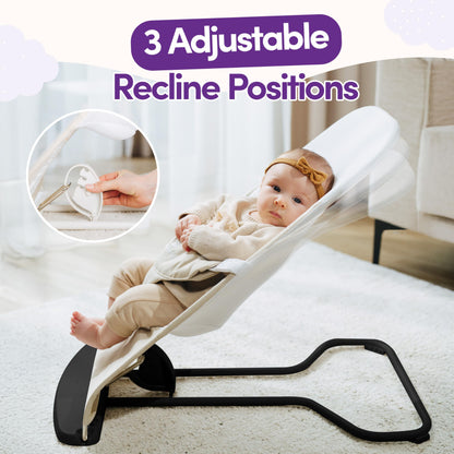 ComfyBumpy Ergonomic Baby Bouncer Seat - Bonus Travel Carry Case - Safe, Portable Bouncing Chair with Adjustable Height Positions - Infant Bouncy Seat Perfect for Newborn Babies (Grey)
