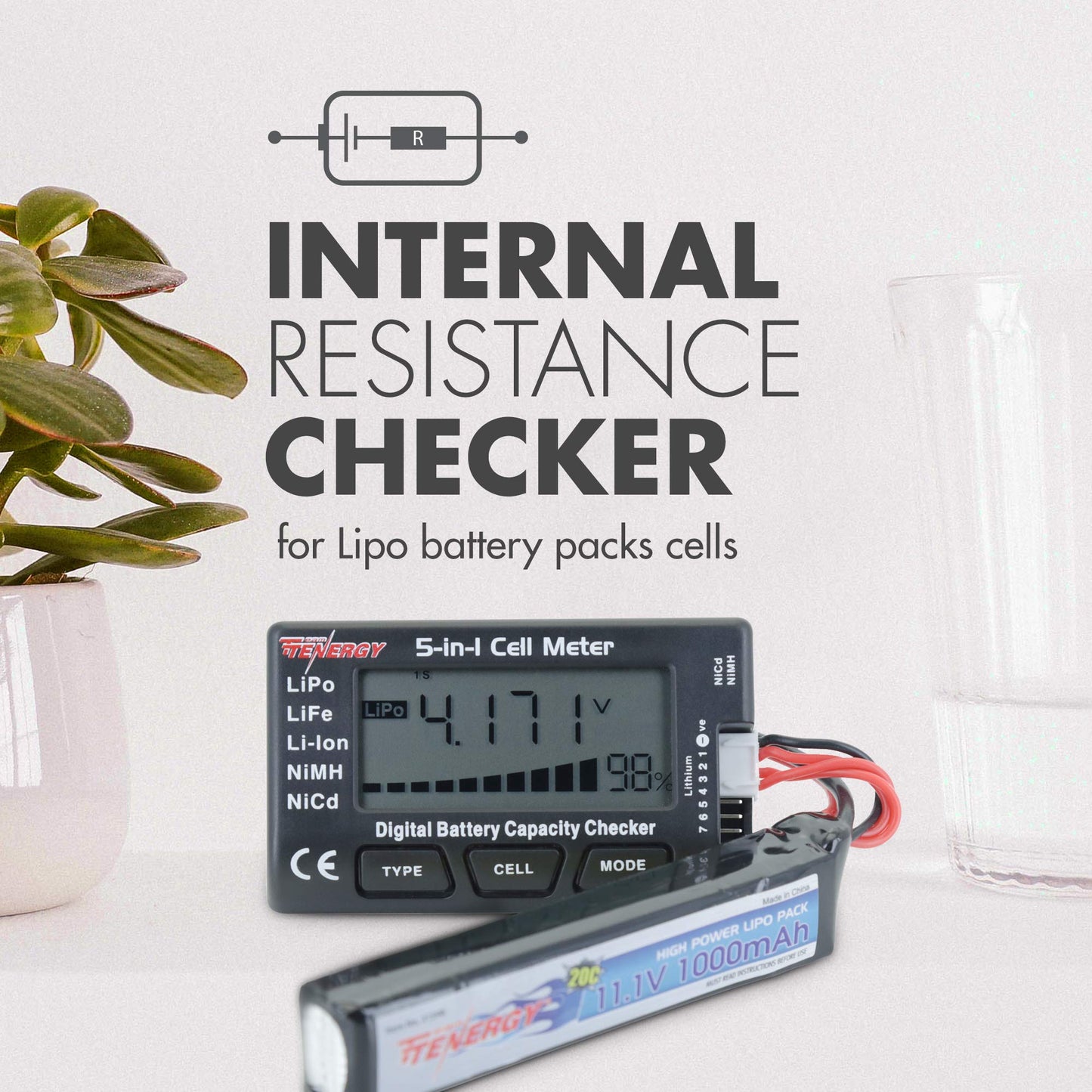 Tenergy 5-in-1 Battery Meter, Intelligent Cell Meter Digital Battery Checker/Balancer for LiPo / LiFePO4 / Li-ion/NiCd/NiMH Battery Packs