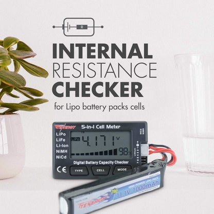 Tenergy 5-in-1 Battery Meter, Intelligent Cell Meter Digital Battery Checker/Balancer for LiPo / LiFePO4 / Li-ion/NiCd/NiMH Battery Packs