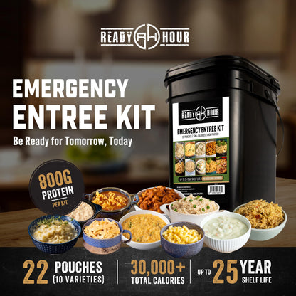 Ready Hour 120 Serving Entree Bucket-Freeze Dried Emergency Food Supply-Survival Meals with Long Shelf Life-Prepper Essentials for Disaster, Camping, Hiking, or Outdoor Use