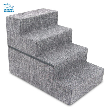 Best Pet Supplies Foldable Foam Pet Steps for Small Dogs and Cats, Portable Ramp Stairs for Couch, Sofa, and High Bed Climbing, Non-Slip Balanced Indoor Step Support, Paw Safe - Ash Gray Linen,4-Step
