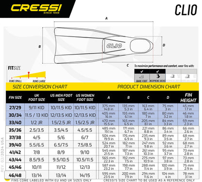 Cressi Clio Full Foot Pocket Fins, Yellow, 33/34