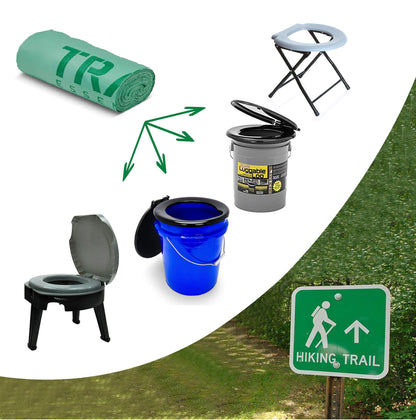 Trail Essentials 25 Count Biodegradable Toilet Bags, 5 Gallon Capacity, Convenient Carry Case