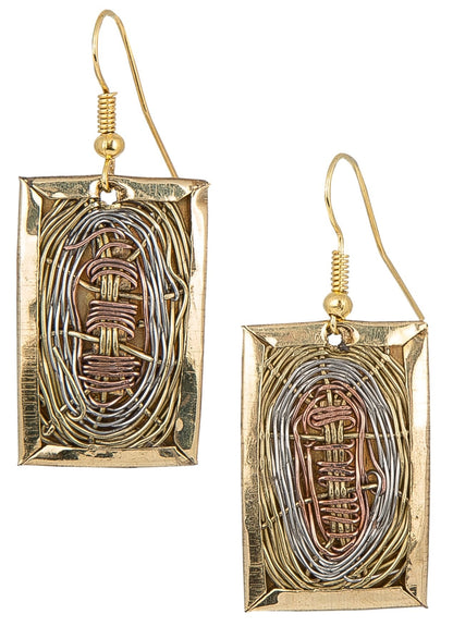 SPUNKYsoul Handmade 3 Toned Basket Weave Earrings | SPUNKYsoul Collection (Rectangle)