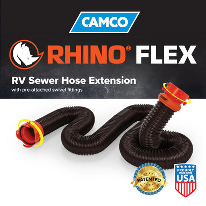 Camco RhinoFLEX 10’ RV Sewer Hose Extension - Features Collapsible Design for RV Storage - Includes Pre-Attached Lug & Bayonet Fitting -Heavy Duty Polyolefin & Reinforced w/Steel Wire (39774)