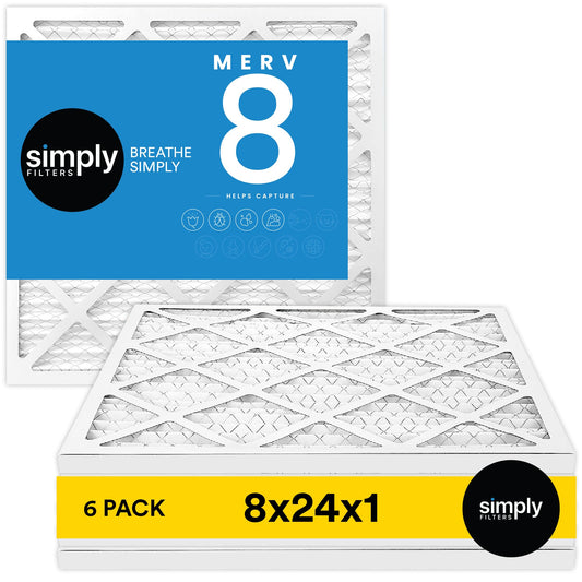 Simply 8x24x1 Air Filter, Merv 8, MPR 600, 6 Pack, For Home AC Furnace & HVAC (Actual Size: 7.75"x23.75"x0.75") DUST, Pet, & Allergy Control