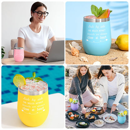 GINGPROUS 4 Pack Friend Wine Tumbler Set for Girls Trip Friendship Girls Weekend Long Distance Frineds, 12 Oz Stainless Steel Wine Tumbler with Lid and Straw, Mix Color