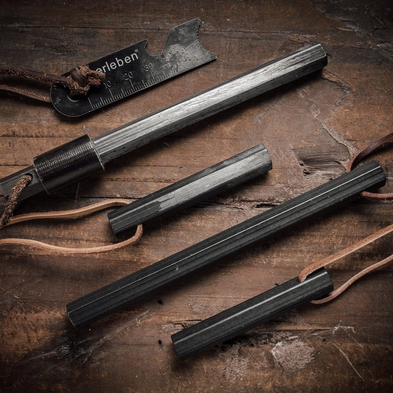 Überleben Hexå Original Ferro Rod Fire Starter for Survival – Up to 20,000 Strikes, 6" Long, 1/2" Thick Hexagon Fire Steel with Striker and Lanyard – Waterproof Flint and Steel for Camping