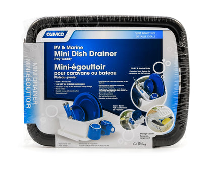 Camco Mini Dish Drainer and Tray - Fits RV Sinks and Small Counter Spaces - Durable Heavy-Duty Construction - Black (43512)