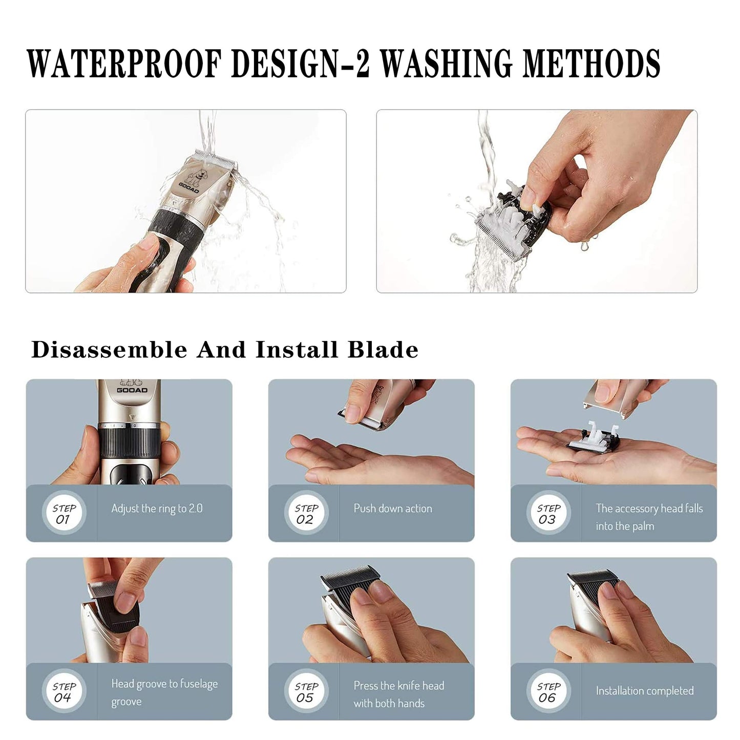 Gooad Dog Clippers for Grooming,Dog Grooming Kit for Heavy Thick Hair&Coats/Low Noise Rechargeable Cordless Hair Trimmer/Pet Shaver with Paw Trimmer for Small & Large Dogs Cats