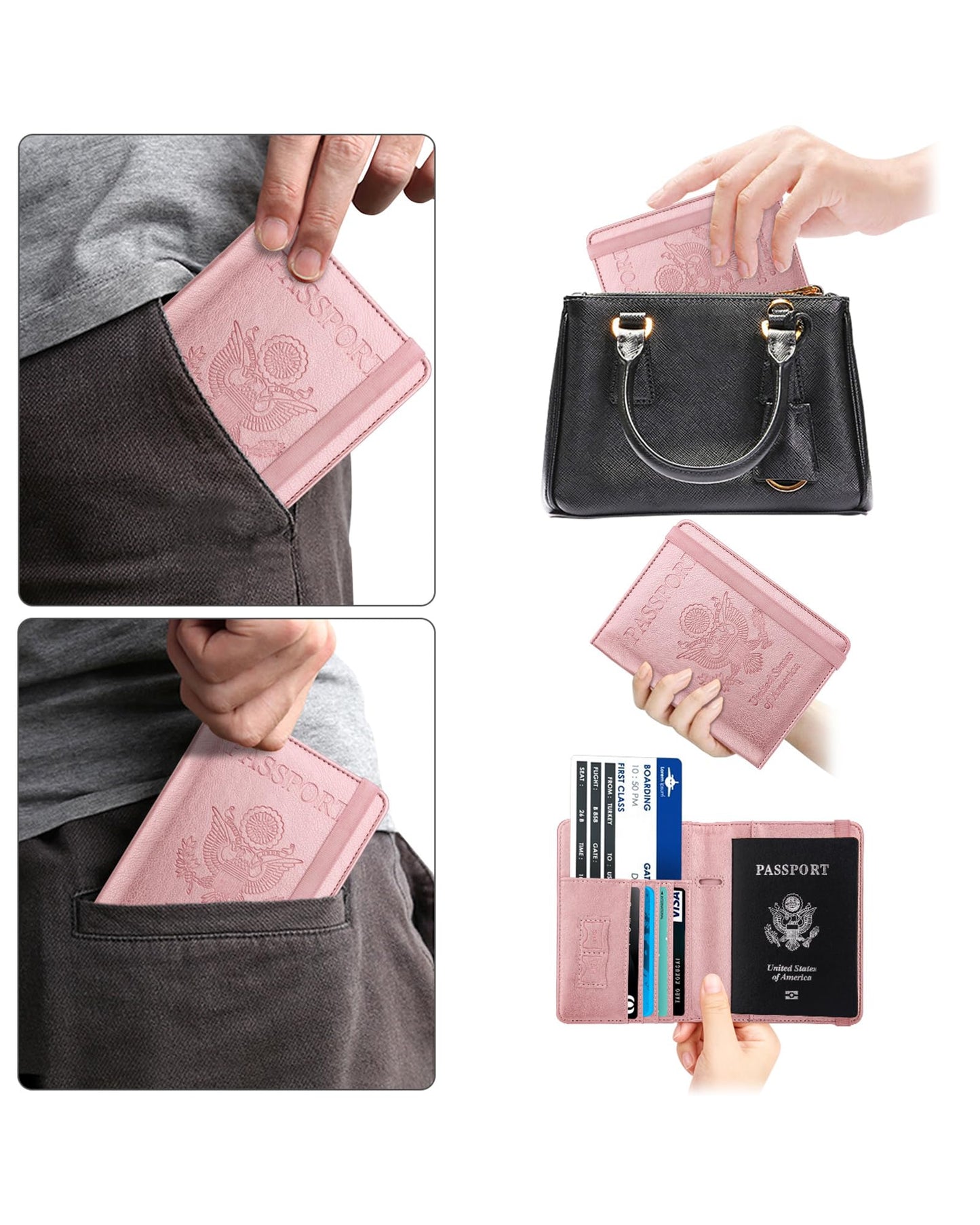 WALNEW Passport Holder for Travel, RFID Passport Cover Wallet for Women Men, PU Leather Passport Book Card Holder Case with Pen, Travelling Essentials for Flying