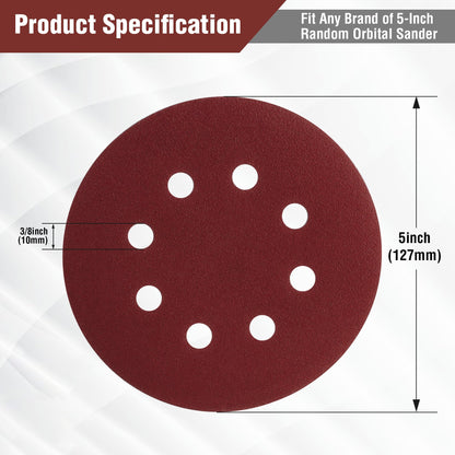 WORKPRO 150-piece Sanding Discs Set - 5-Inch 8-Hole Sandpaper 10 Grades Include 60, 80, 100, 120, 150,180, 240, 320, 400, 600 Grits for Random Orbital Sander(Not for Oscillating Tools or Mouse Sander)
