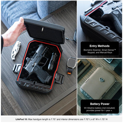 VAULTEK LifePod Secure Waterproof Travel Case Rugged Electronic Lock Box Travel Organizer Portable Handgun Case with Backlit Keypad (Covert Black) (Biometric)