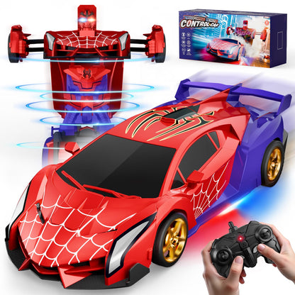 Spider Transform RC Cars Toys with Eye & Underbody Lights, 2.4GHz Remote Control Car One-Button Deformation, Fast 360°Rotation Robot Toys Birthday Gifts for 3 4 5 6 7 8 9 10 Year Old Boys Age 4-7 8-12