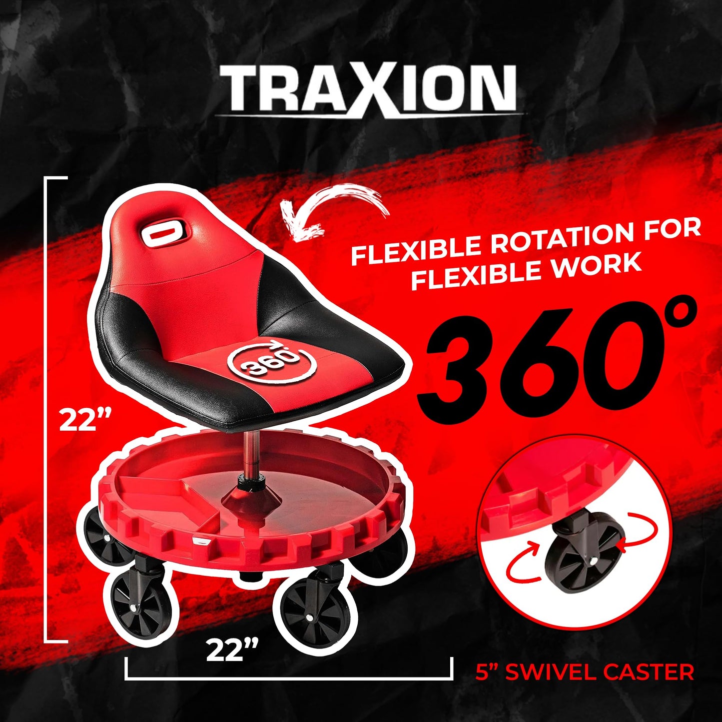 Traxion 2-700 ProGear Mobile Rolling Gear Seat W/Equipment Tray and Five All-Terrain 5" Casters