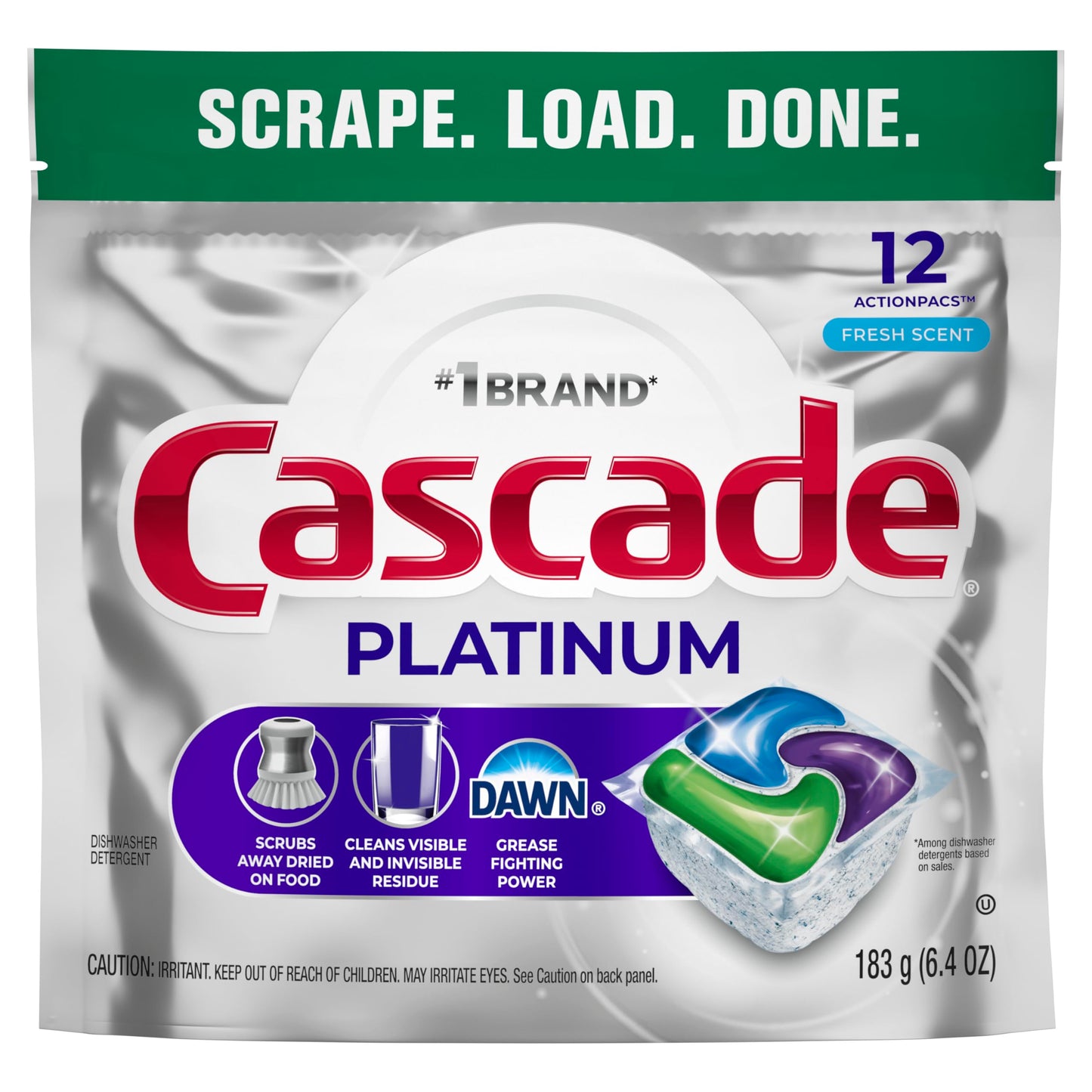 Cascade Platinum Dishwasher Pods, Dishwasher Detergent, Dish Detergent Soap, Fresh, 12 count