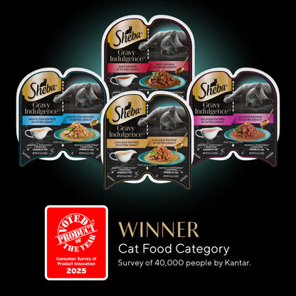 Sheba Gravy Indulgence Adult Wet Cat Food Beef Entree in Extra Gravy, 2.6 oz. Twin-Pack Trays (24 Count, 48 Servings)