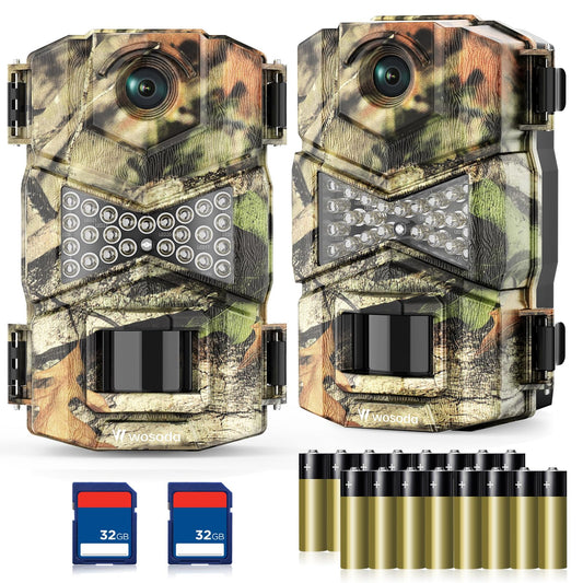 WOSODA 2 Pack Trail Camera with Night Vision Motion Activated Waterproof,30MP Hunting Game Camera,1080P HD Trail Cam with SD Card for Wildlife Monitoring,Outdoor Scouting & Security