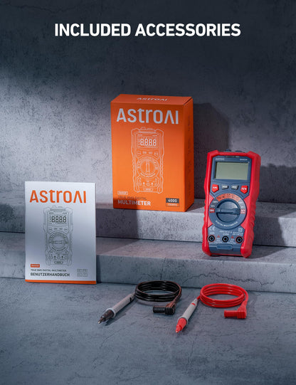 AstroAI Multimeter Tester, TRMS 4000 Counts Volt Meter Auto-Ranging Ohmmeter Digital 1.5v/9v/12v Battery Voltage Tester Measure Voltage Current Resistance Diodes Continuity Capacitance with NCV