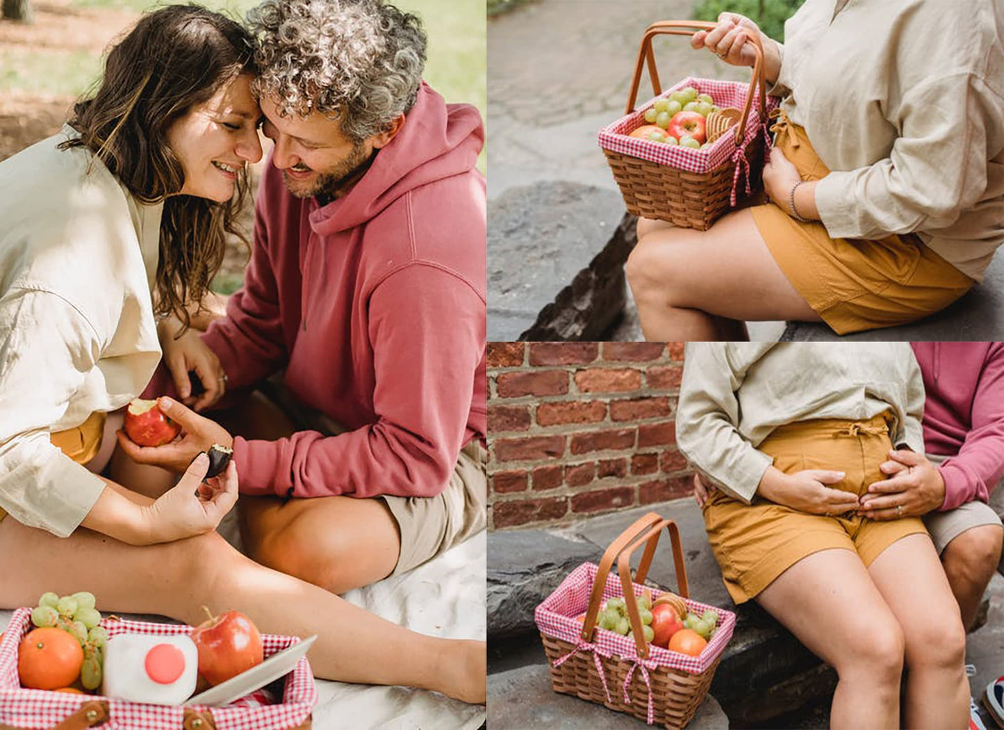 Yesland Picnic Basket, Natural Woven Basket with Double Folding Handles, Woodchip Basket & Organizer Blanket Storage for Egg Gathering, Wedding, Candy Gift & Toy (13 x 8 x 6-1/4 Inches)