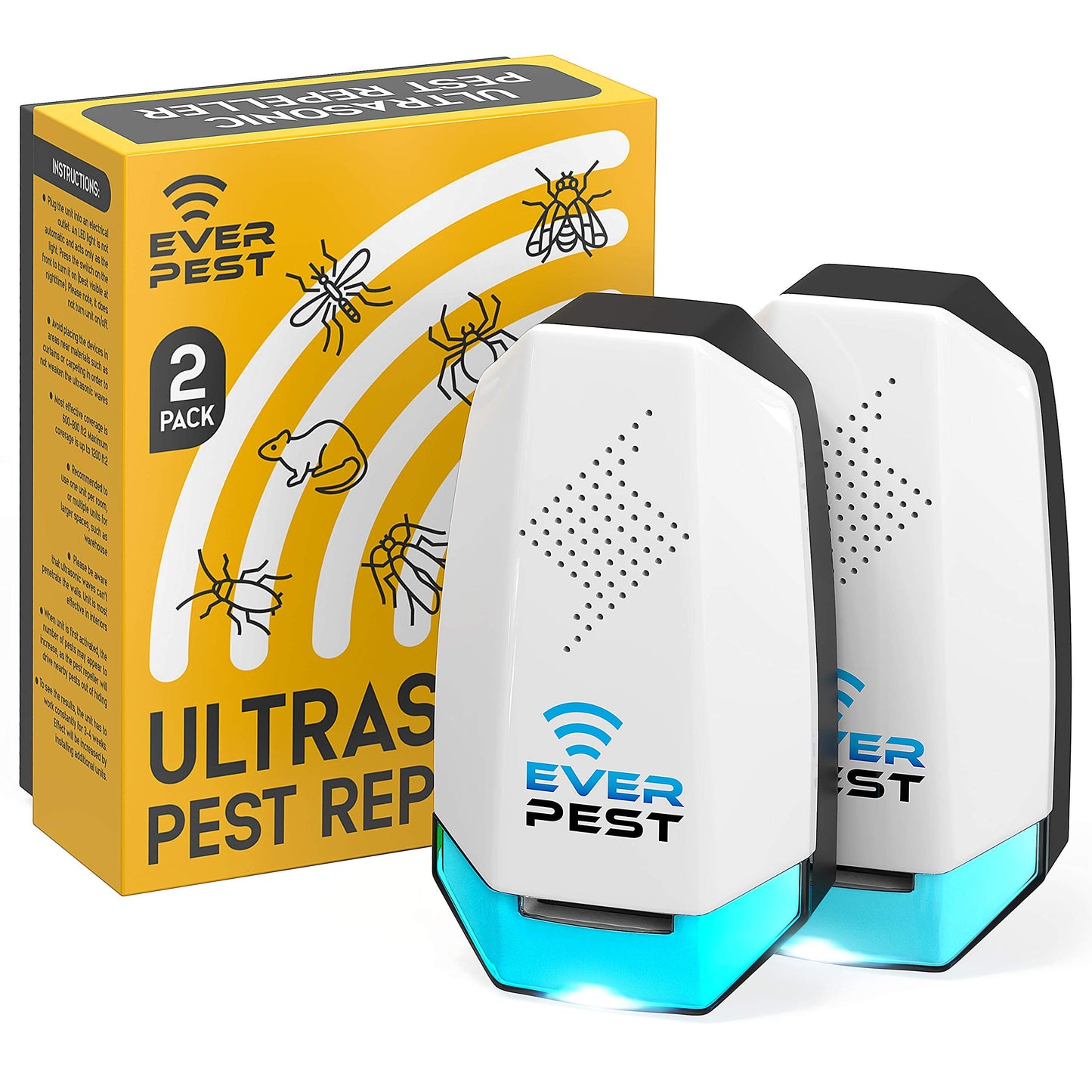 Ultrasonic Pest Repeller Control Plug in 2 Pack- Electronic Insect Defender - Roach Bed Bug Mouse Mosquito - Indoor Reject - for Cockroach Ants Mice Fly Rat Bedbug Model UD9284