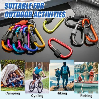Cridoz Carabiner and Keyring Set, 12PCS Metal D Ring Carabiner Clips with 12PCS Heavy Duty Key Rings for Keys, Bottles, Backpacks (Multicolors)
