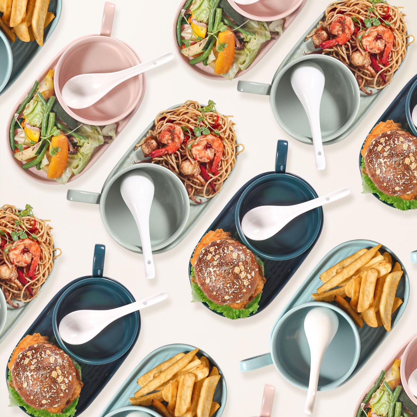 Artena Bright White 6.75 inch Asian Soup Spoons Set of 6, Ultra-fine Porcelain Tablespoon, Chinese/Japanese Kitchen Soup Spoons for Cereal, Ramen Pho - Deep Oval Hook Design