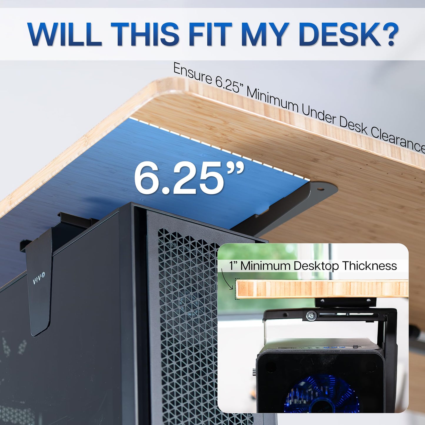 VIVO Under Desk and Wall 8.3 to 13 inch Wide Office and Gaming PC Mount, Large Computer Case CPU Machine Holder with Swivel and Locking, Holds 44 lbs, Black, MOUNT-PC01L