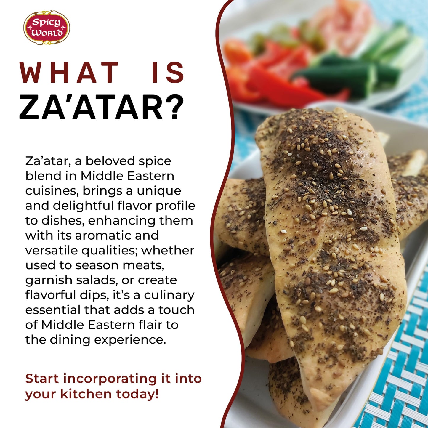 Spicy World Zaatar 7 Ounce LARGE Bag | Traditional Middle Eastern Zatar Spice Blend with Thyme & Sumac | Zaatar Seasoning
