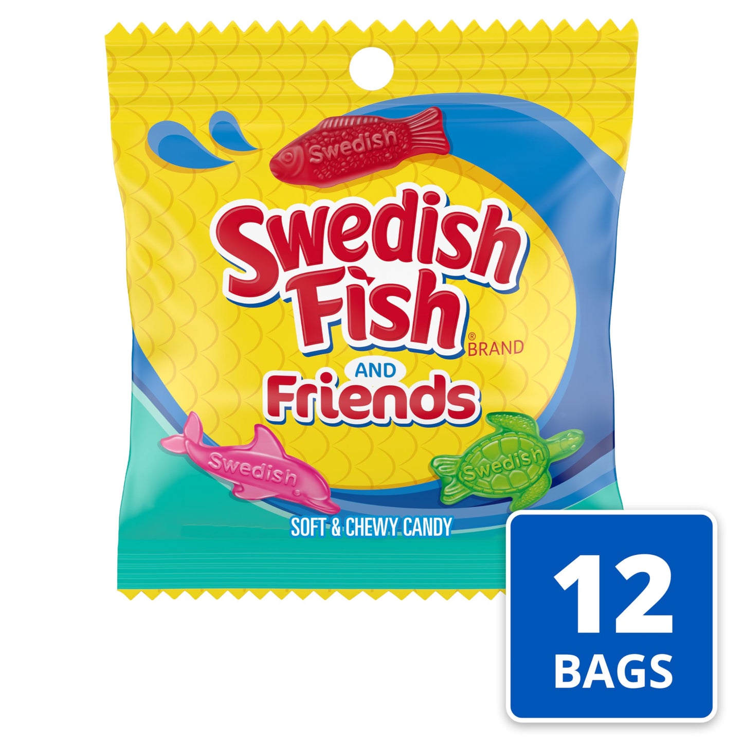 SWEDISH FISH and Friends Soft & Chewy Candy, Bulk Candy, 12-3.59 oz Bags