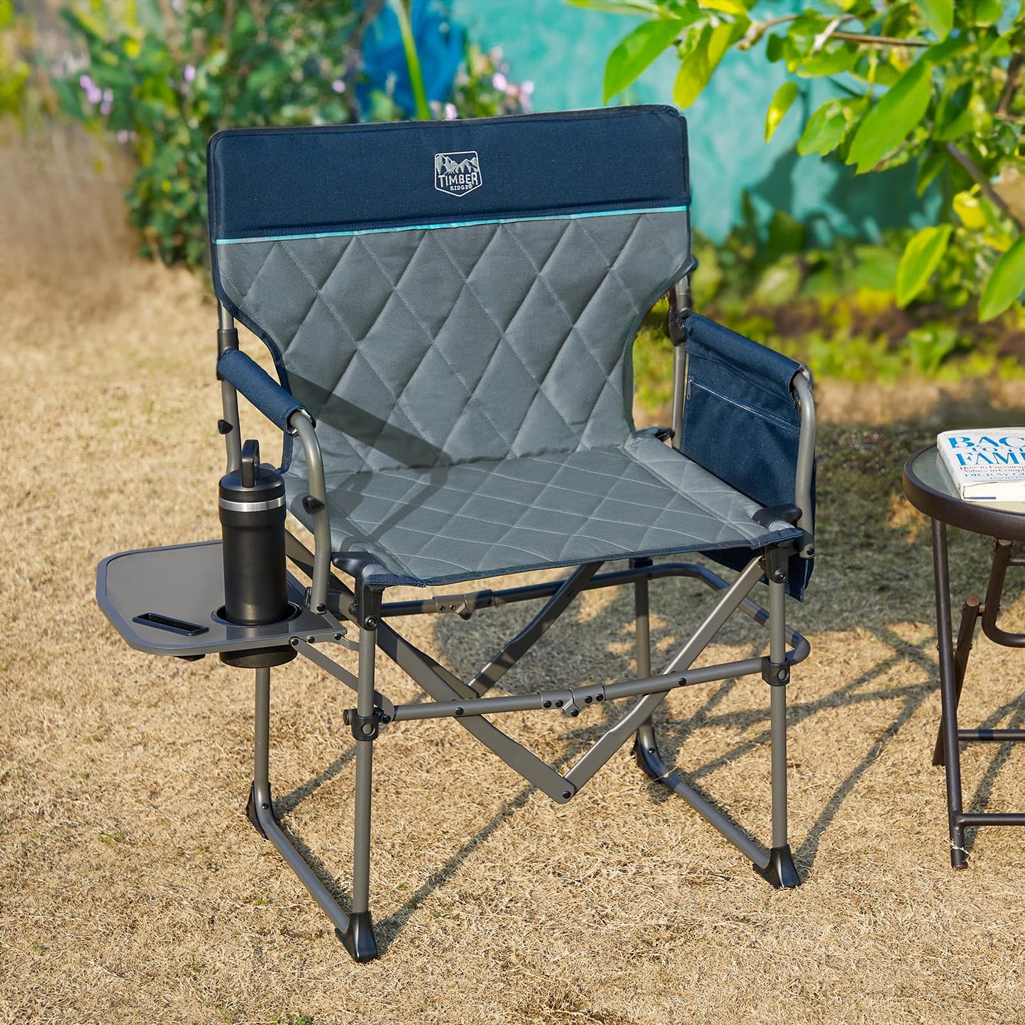 TIMBER RIDGE Aluminum Camping Directors Chair with Side Table Pocket, Portable Folding Chair, Heavy Duty Lawn Chair for Fishing Trip Picnic Concert Outdoor 400lbs, Navy