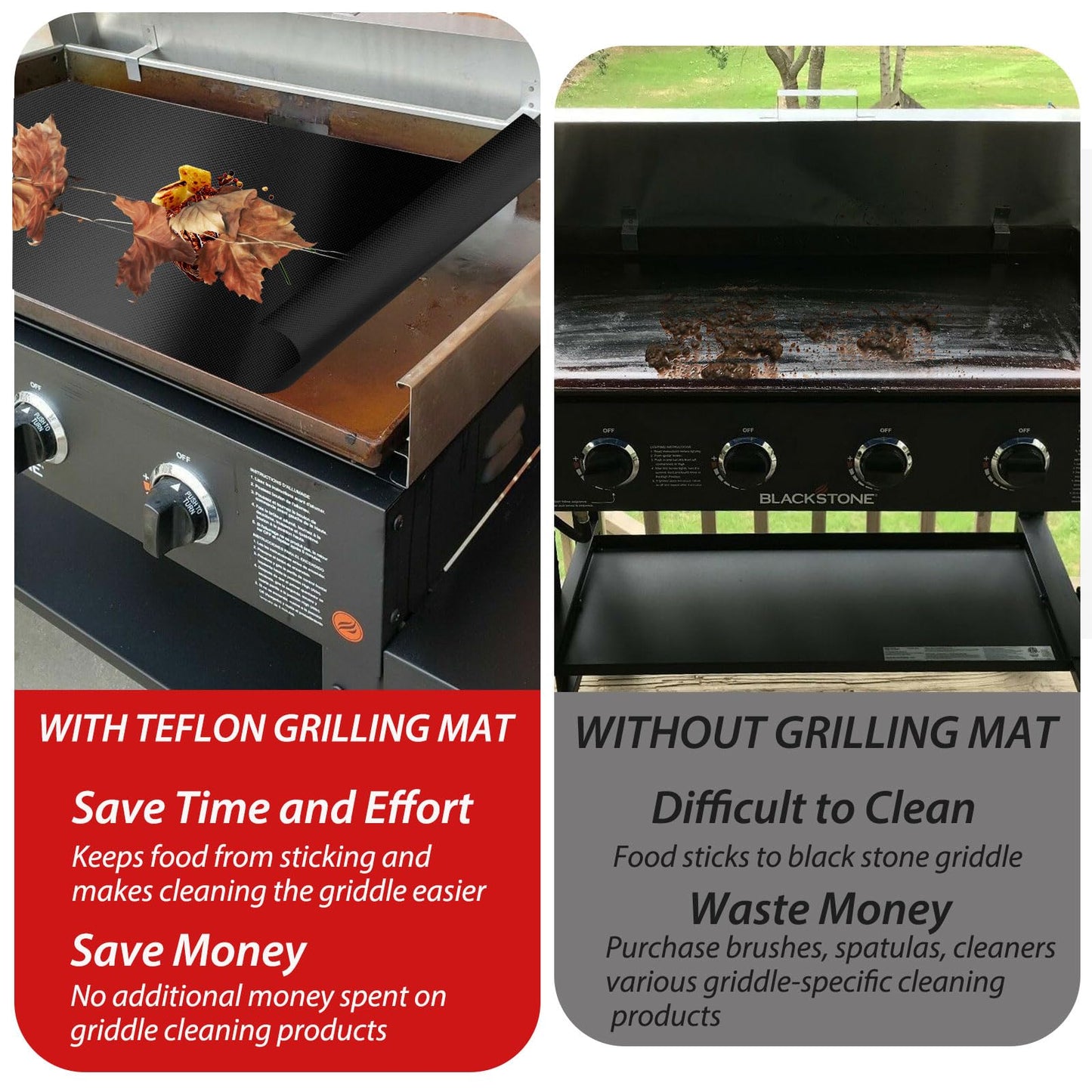 UBeesize 2 Pack Nonstick Grilling Mats for 22 Inch Blackstone Griddle, Resuable Cooking Mats for Grilling, BPA and PFOA Free Heavy Duty BBQ Grill Mats, Griddle Accessories Kit -22 x 16 Inch