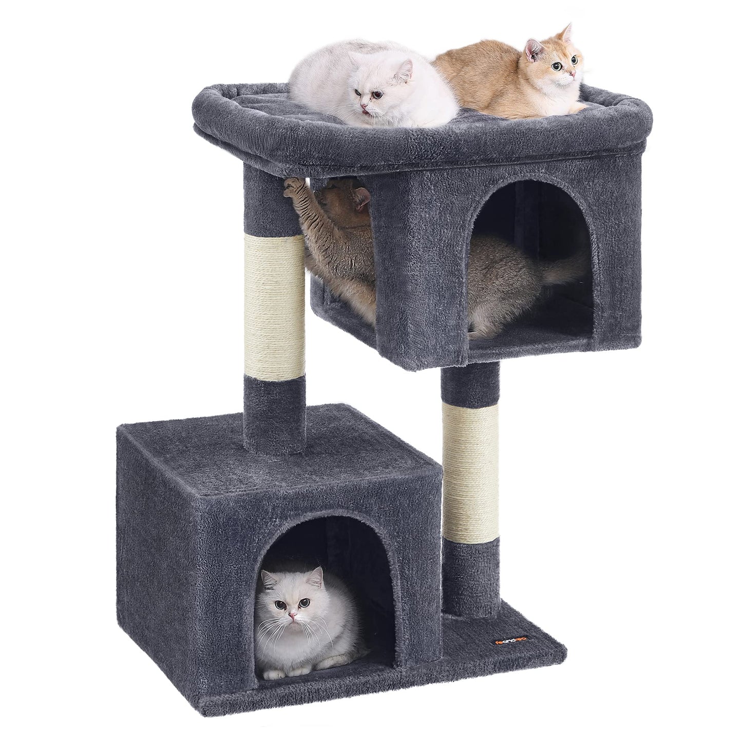 Feandrea Cat Tree, 39.8-Inch Cat Tower, XL, Cat Condo for Extra Large Cats up to 44 lb, Large Cat Perch, 2 Cat Caves, Scratching Post, Smoky Gray UPCT614G01