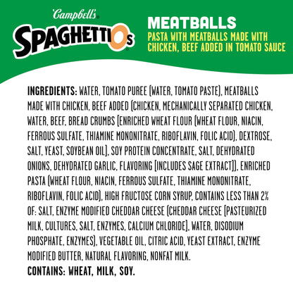 SpaghettiOs Canned Pasta with Meatballs, Healthy Snack for Kids and Adults, 15.6 OZ Can (Pack of 12)