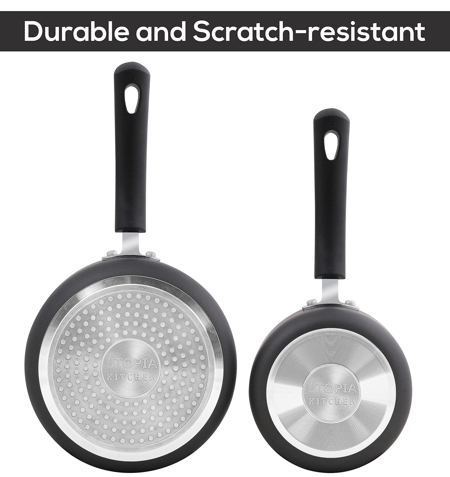 Utopia Kitchen Nonstick Saucepan Set, Cooking Pots with Lids, 1 Quart and 2 Quarts Multipurpose Kitchen Small Pots for Cooking Nonstick With Lids, 1 qt & 2 qt Set, Grey & Black