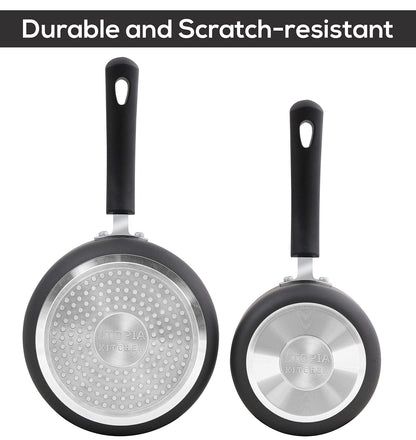 Utopia Kitchen Nonstick Saucepan Set, Cooking Pots with Lids, 1 Quart and 2 Quarts Multipurpose Kitchen Small Pots for Cooking Nonstick With Lids, 1 qt & 2 qt Set, Grey & Black