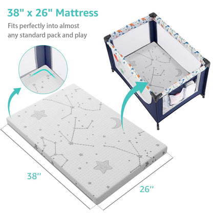YENING Pack and Play Mattress Topper Baby Pack N Play Mattresses for Playpen and Playard with Washable Cover 38"x26"x1", 1 Pack Firm Foam