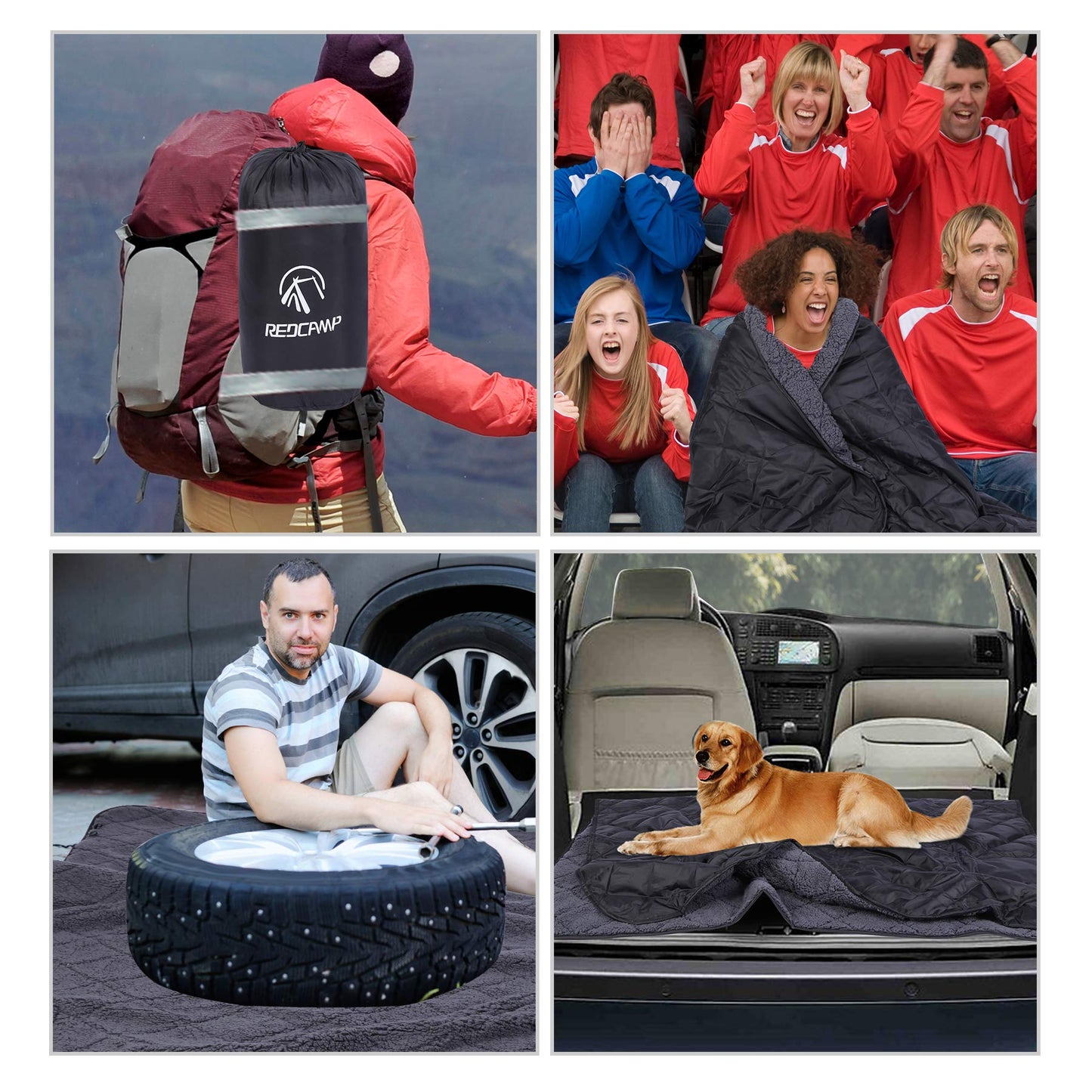REDCAMP Large Warm Blanket with Sherpa Lining, Cold Weather Outdoor Blanket Windproof for Camping Stadium, Machine Washable 79"x 79"