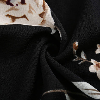 YATHON Women's Vintage Floral Flared A-Line Swing Casual Party Dresses with Pockets (YT018-Black Khaki 02-3/4, l)