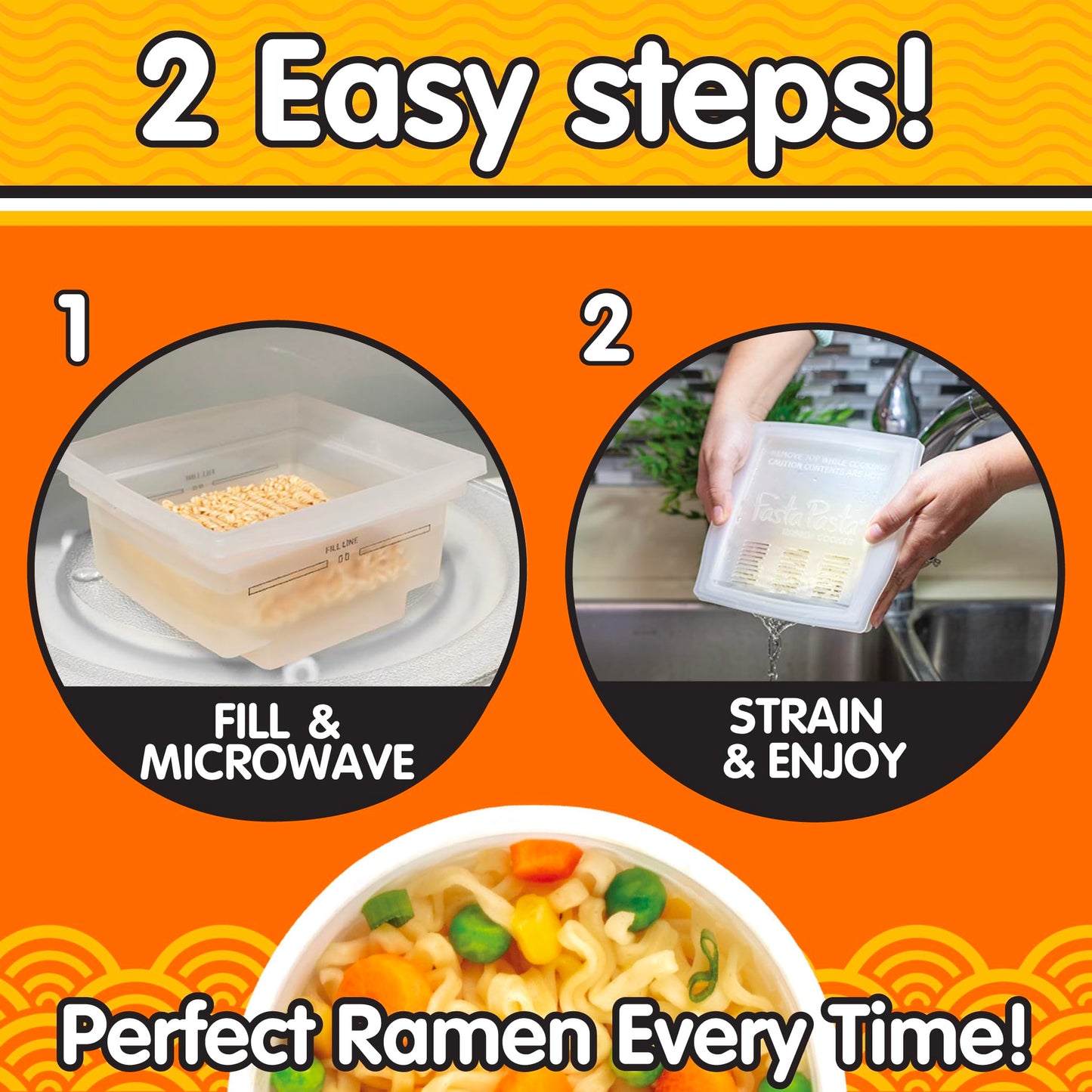 The Original Fasta Pasta Microwave Ramen Cooker w Lid and Built-in Strainer- No More Messes, Waiting for Water to Boil,or Sticky Noodles- Perfect Al Dente Pasta Every time- Patented, It Really Works