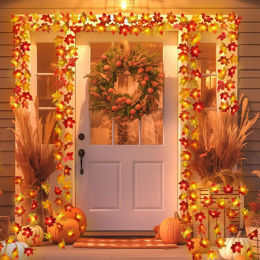 2 Pack Fall Decorations for Home Maple Leaf Lights Multicolored, Total 20Ft 40LED Battery Operated Fall Leaves Garland with Lights String Autumn Harvest Table Indoor Halloween Thanksgiving Decorations